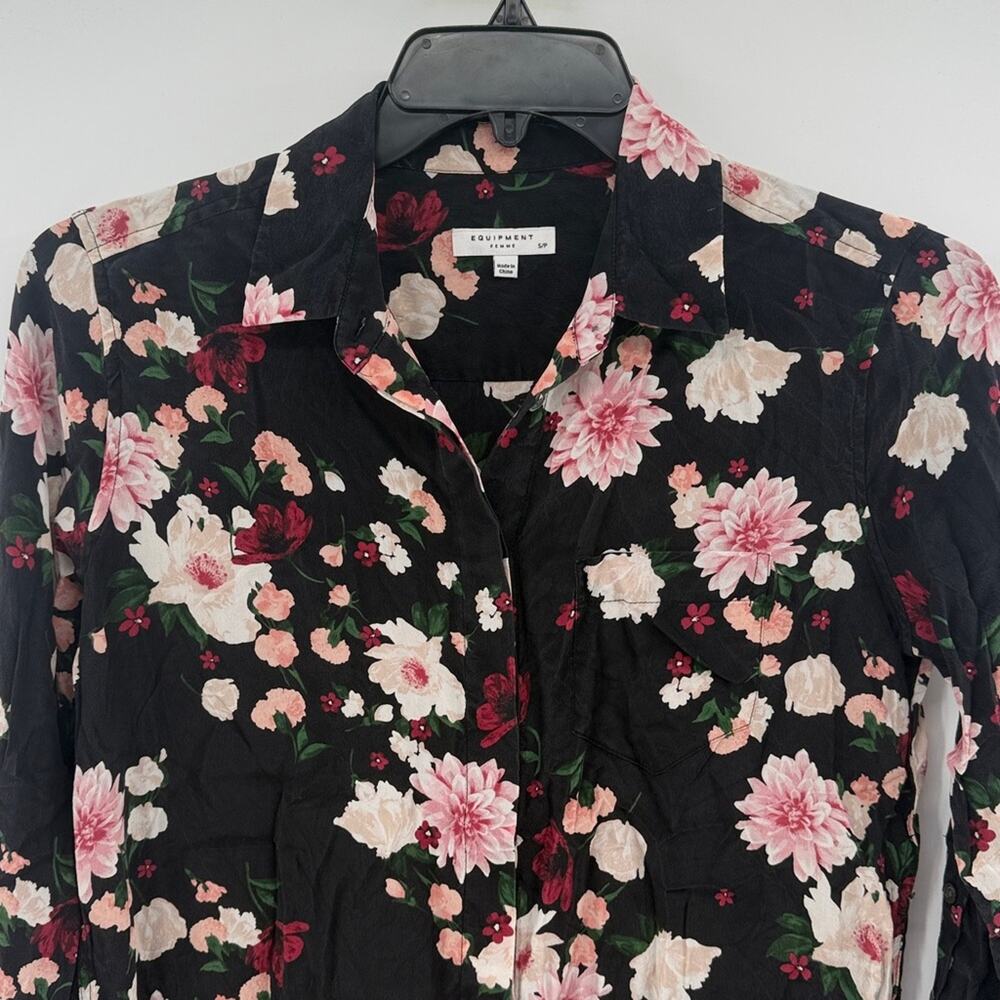 Equipment Femme Women's Long Sleeve Shirt Mini Dress - Black Floral - S